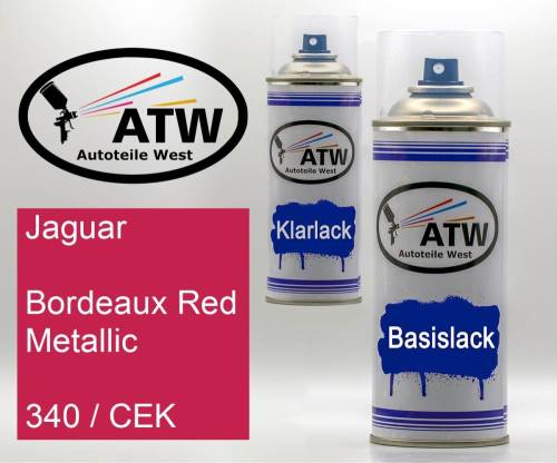 Jaguar, Bordeaux Red Metallic, 340 / CEK: 400ml Sprühdose + 400ml Klarlack - Set, von ATW Autoteile West.